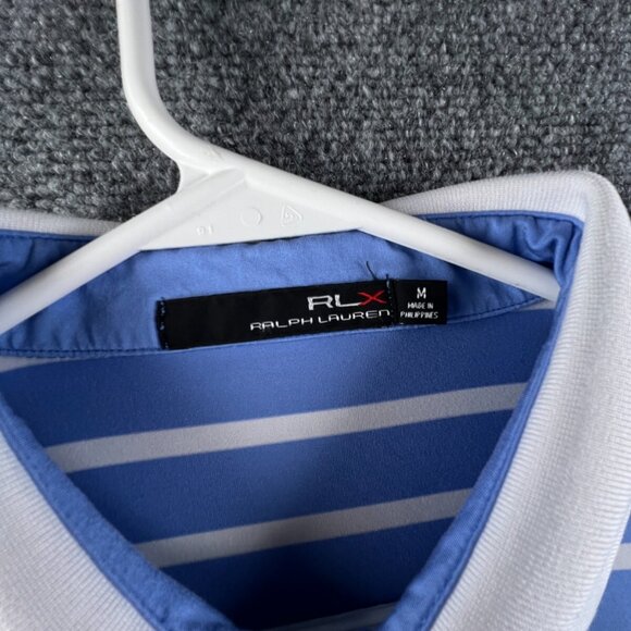 Ralph Lauren RLX Short Sleeve Polo Blue White Striped Medium VALHALLA 2014 - Picture 6 of 11